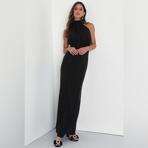 Lulus Romantic Chance Black Halter XS NWT